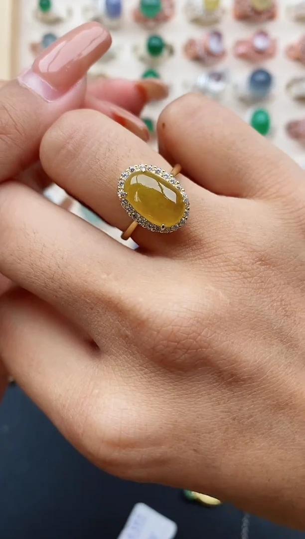 翡翠戒指银S925镶嵌缅甸天然A货翡翠111  5-7