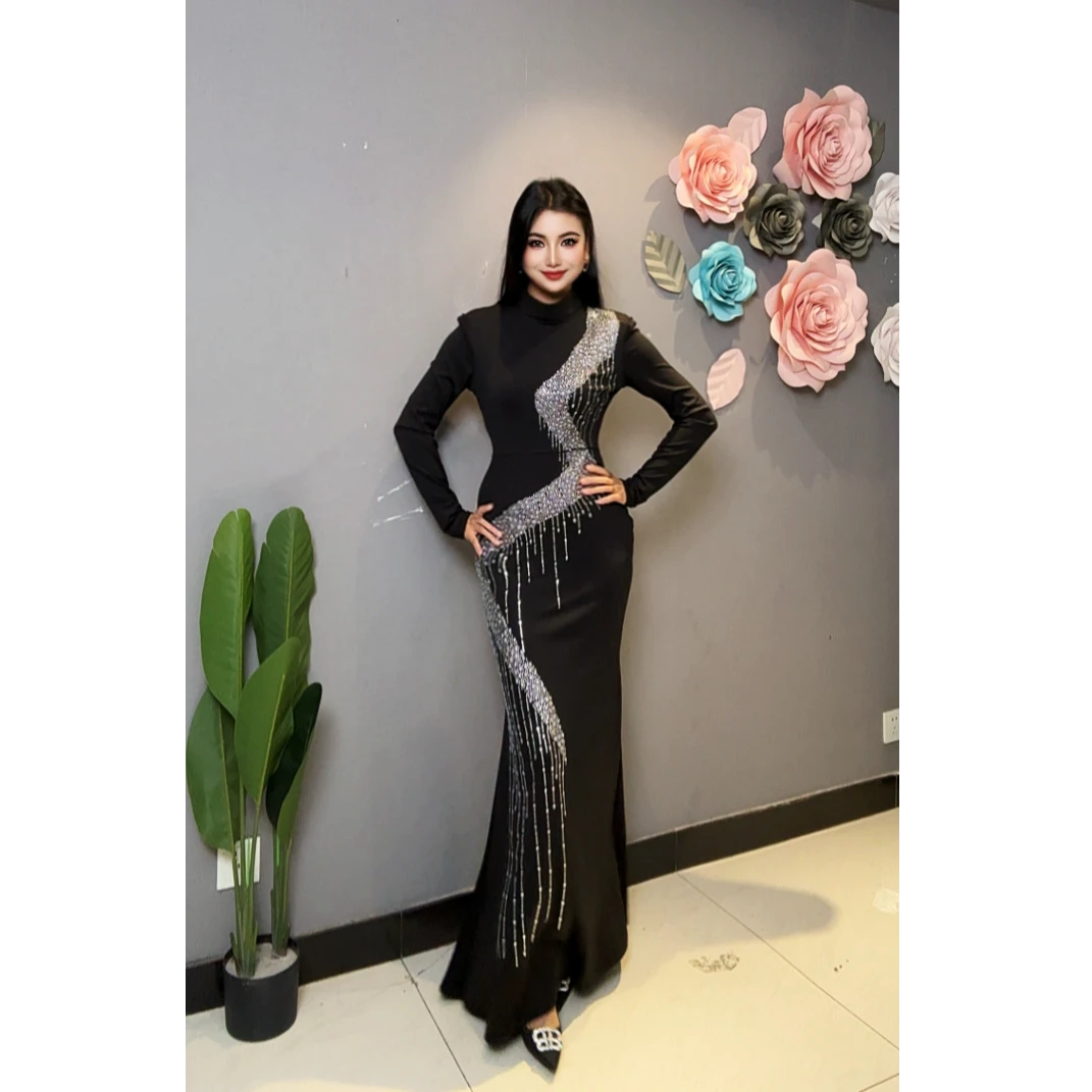 59026【包邮】高级礼服款烫钻高级女装连衣裙