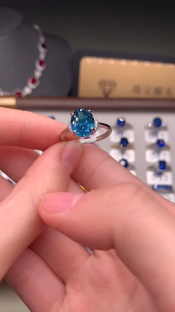 银S925镶嵌戒指帕拉依巴碧玺蓝