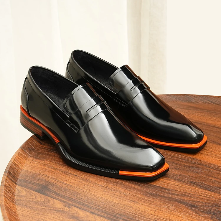 新款亮面皮鞋男士方头商务正装一脚蹬懒人真皮英伦休闲便式乐福鞋