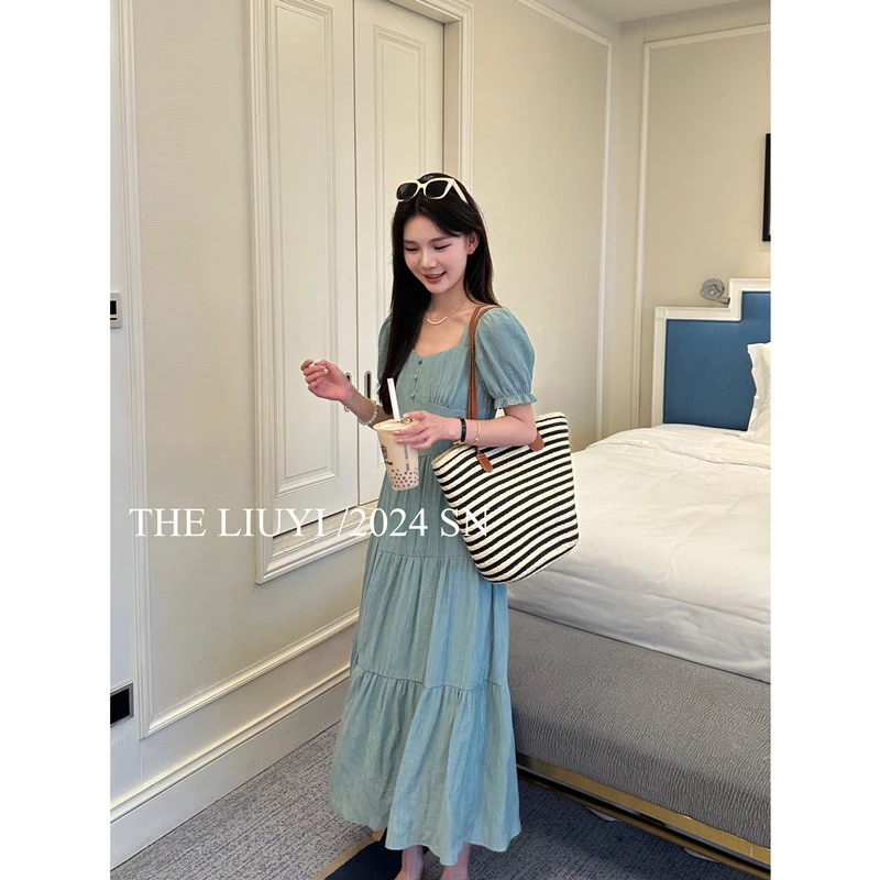 【LIUYI】蓝月谷~夏季显瘦收腰连衣裙44138