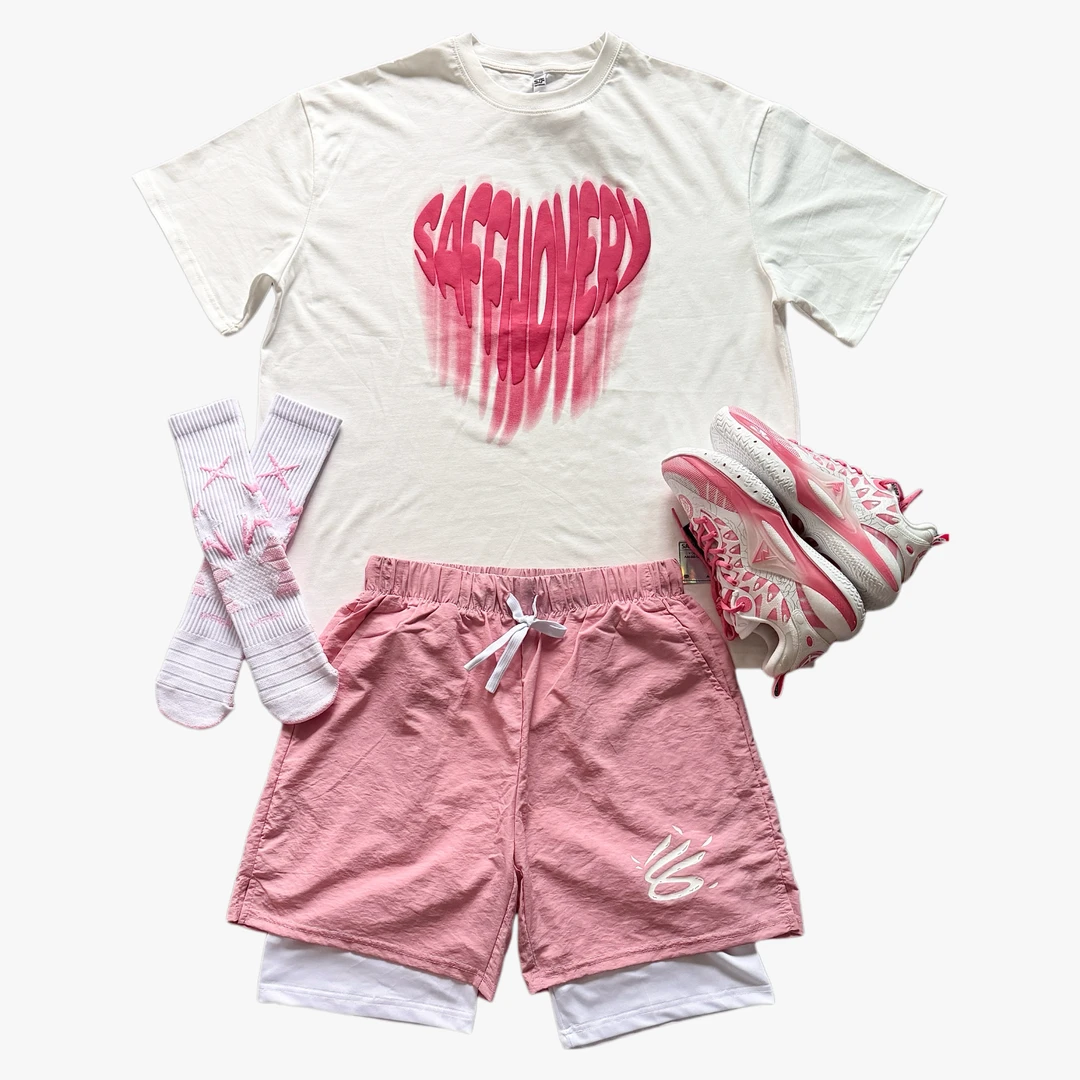 【两件套】夏季美式篮球运动休闲搭配套装街头宽松短裤印花短袖A42