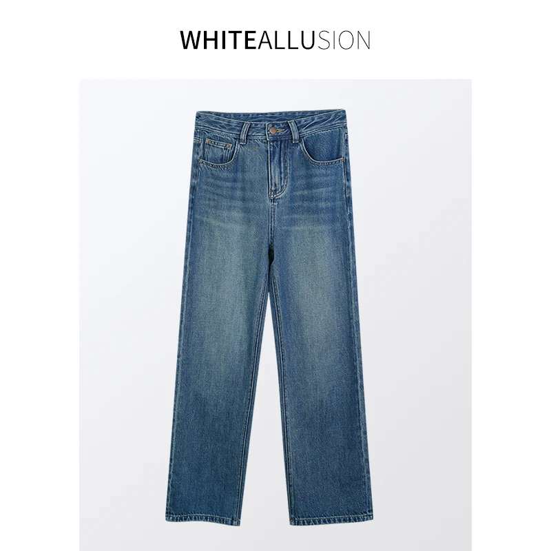 年终大促【170】春季高腰阔腿裤复古牛仔小个子直筒长裤水洗牛仔