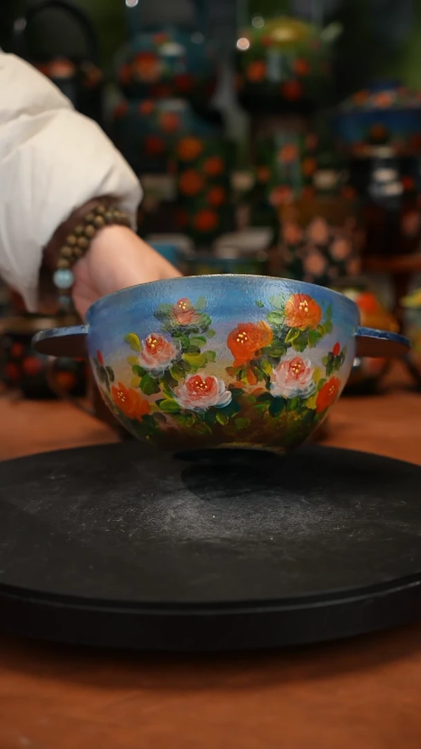 紫砂油画手绘釉下彩