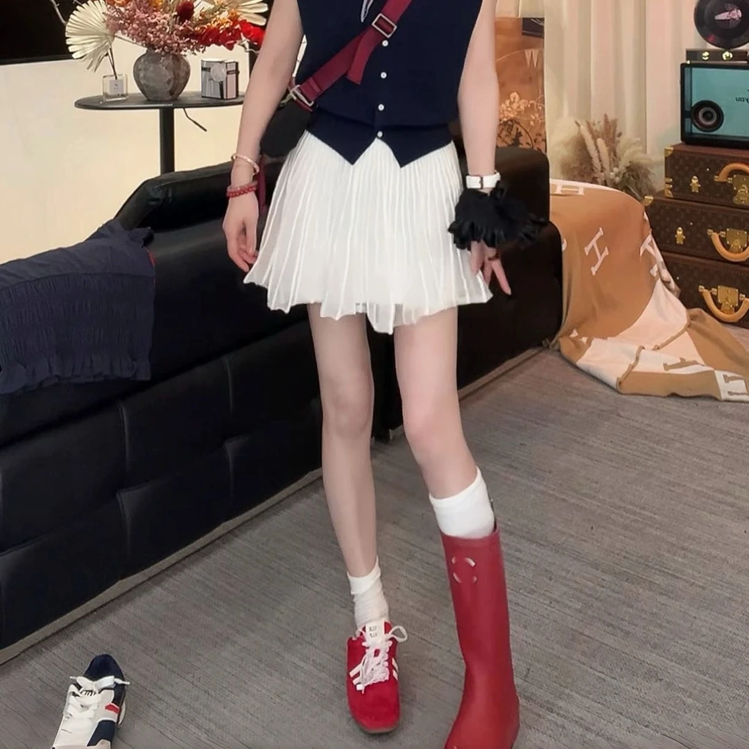 微光泽感百褶半身裙半身裙女夏2025新款高腰遮胯显瘦百搭A字短裙