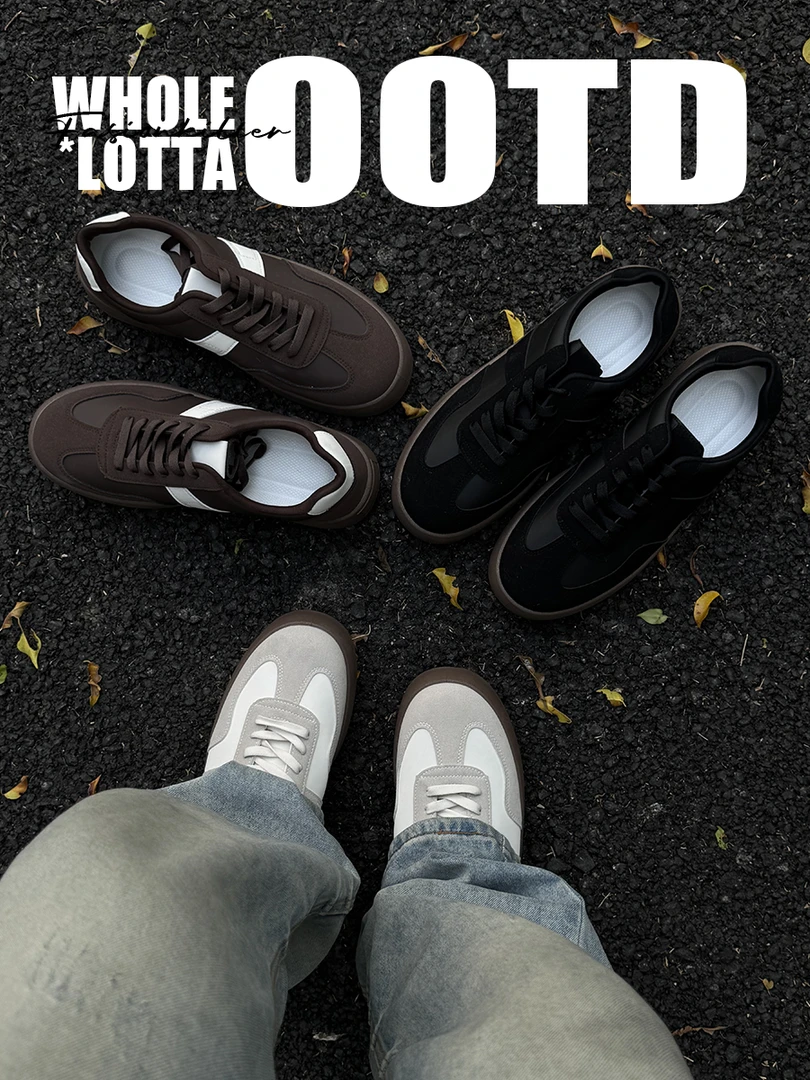 aoyo秋季新款复古穿搭厚底增高德训鞋低帮百搭休闲板鞋