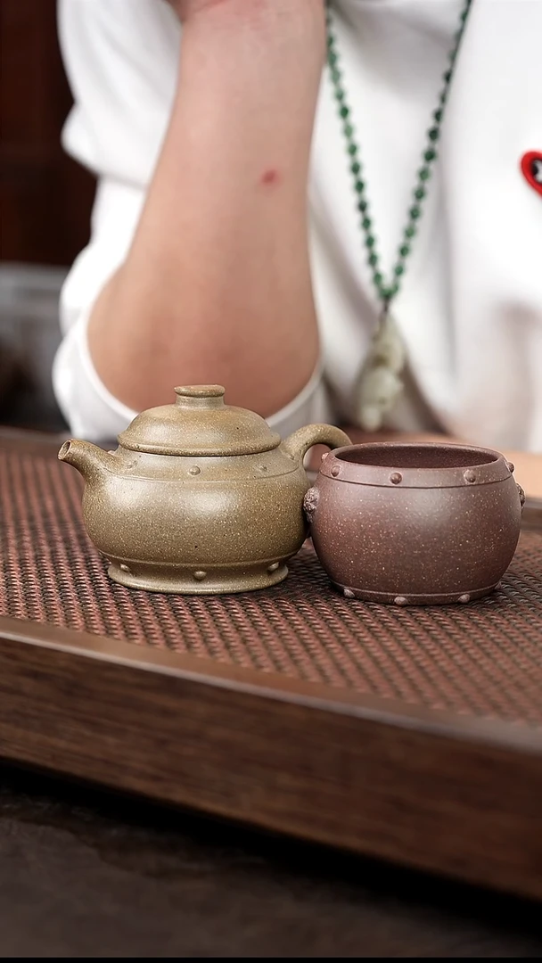 茶壶紫砂岩中泥小太极鼓+战鼓杯
