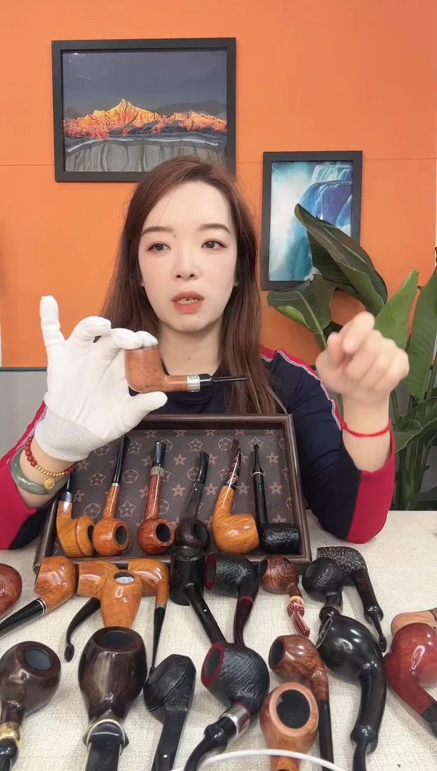 石楠木原木色直杆撞球烟斗