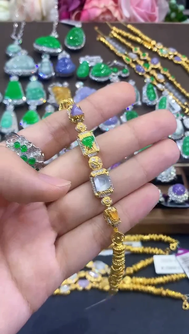 18K金镶嵌手链翡翠C89 紫货有色差