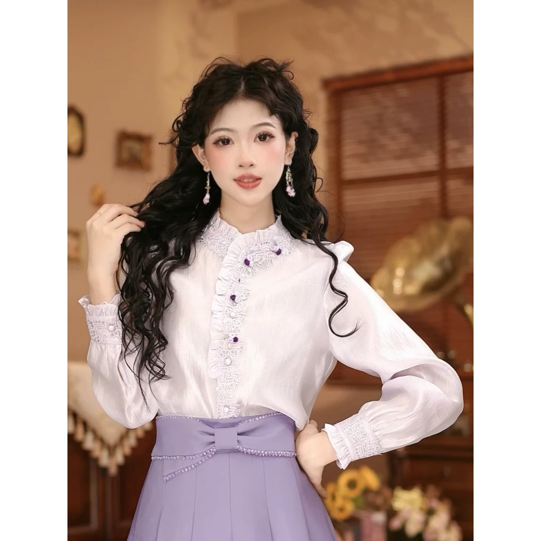 小妍【紫茉莉】港味复古显瘦气质设计感上衣31511