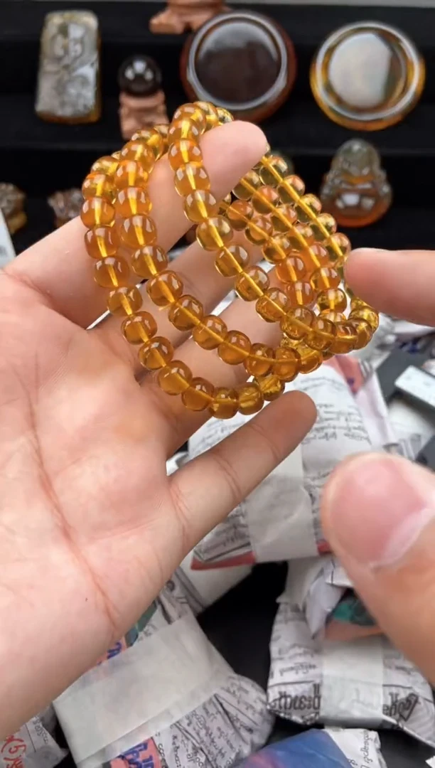 手链琥珀未镶嵌浅金棕老型珠手串【多样性发货其中一】