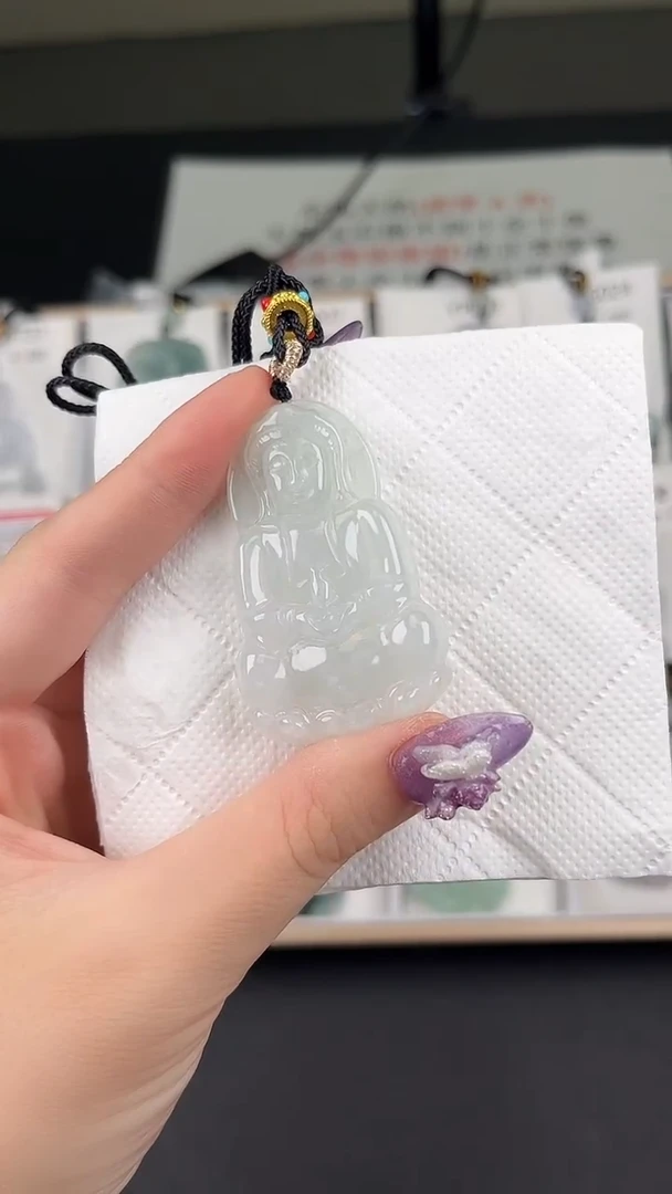 翡翠未镶嵌颈饰Y5A060冰带色小观音