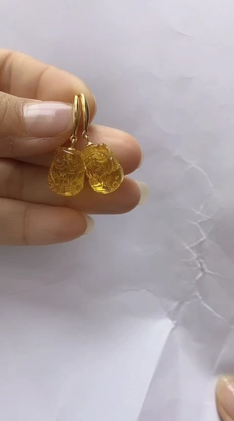 【闪购商品】琥珀裸石银S925镶嵌琥珀耳坠