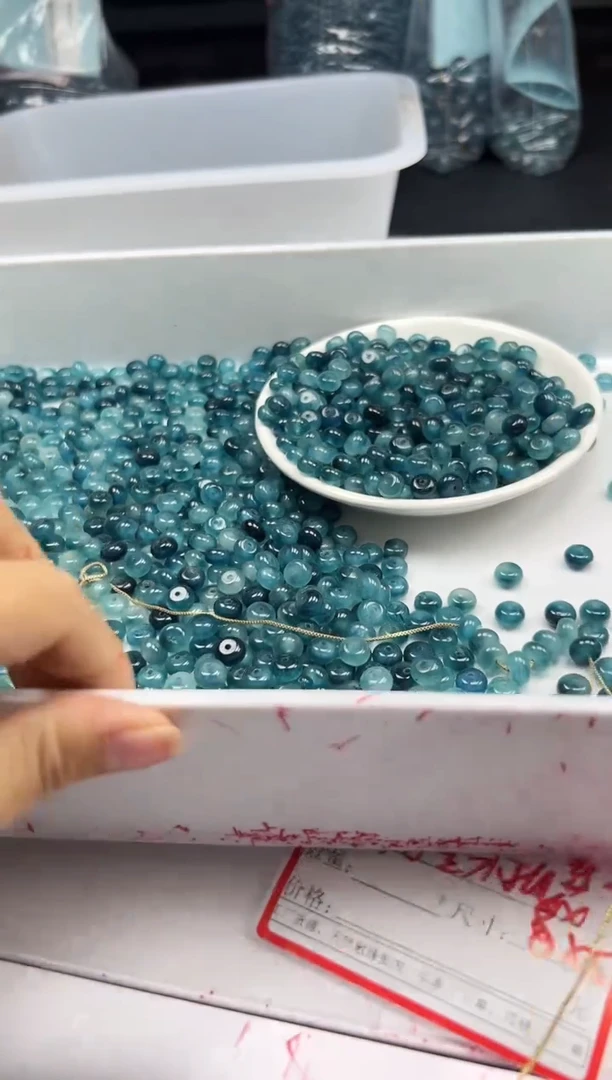 玛瑙/玉髓颈饰未镶嵌W2054老蓝水飘花算盘8*5MM*20颗