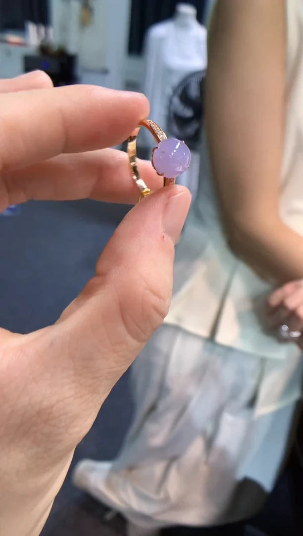 18K金镶嵌戒指翡翠戒指14圈上下两个圈口免费改