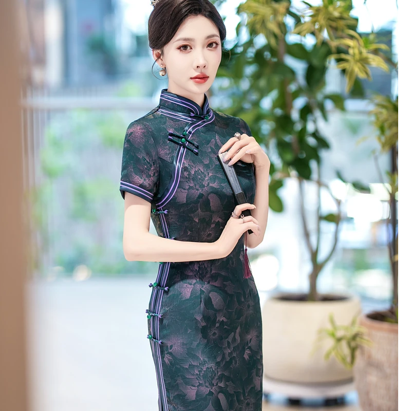 大码夏季中式新款高档旗袍女气质正品改良日常复古连衣裙修身长款