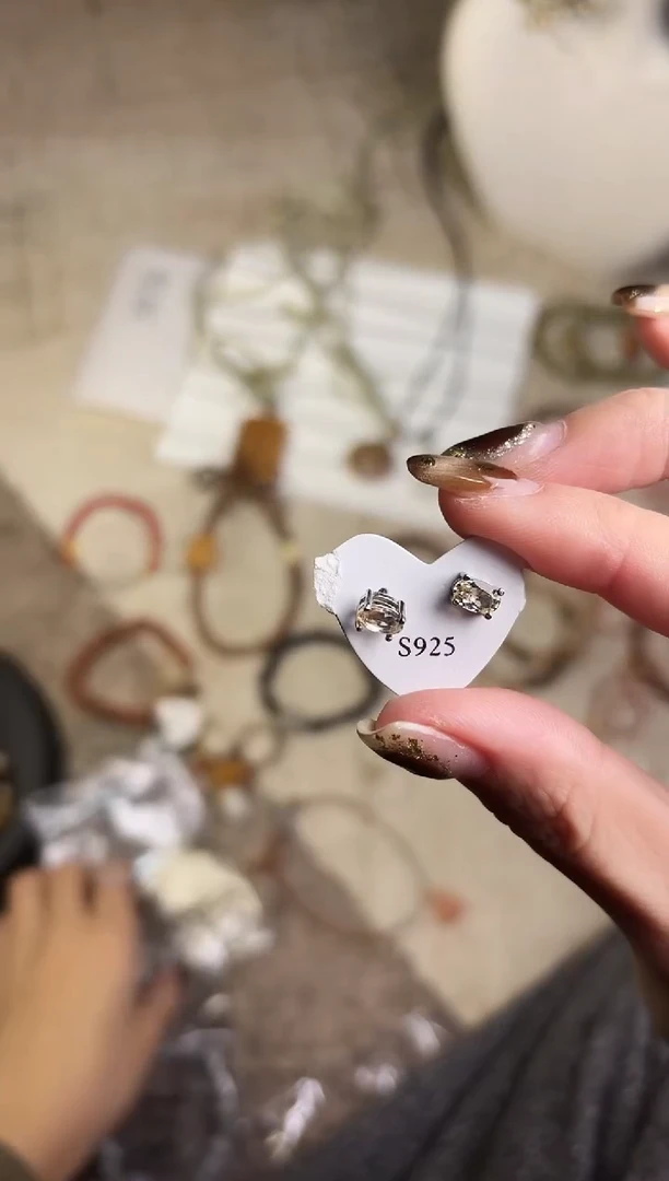 银S925镶嵌耳饰水晶清~货-全场