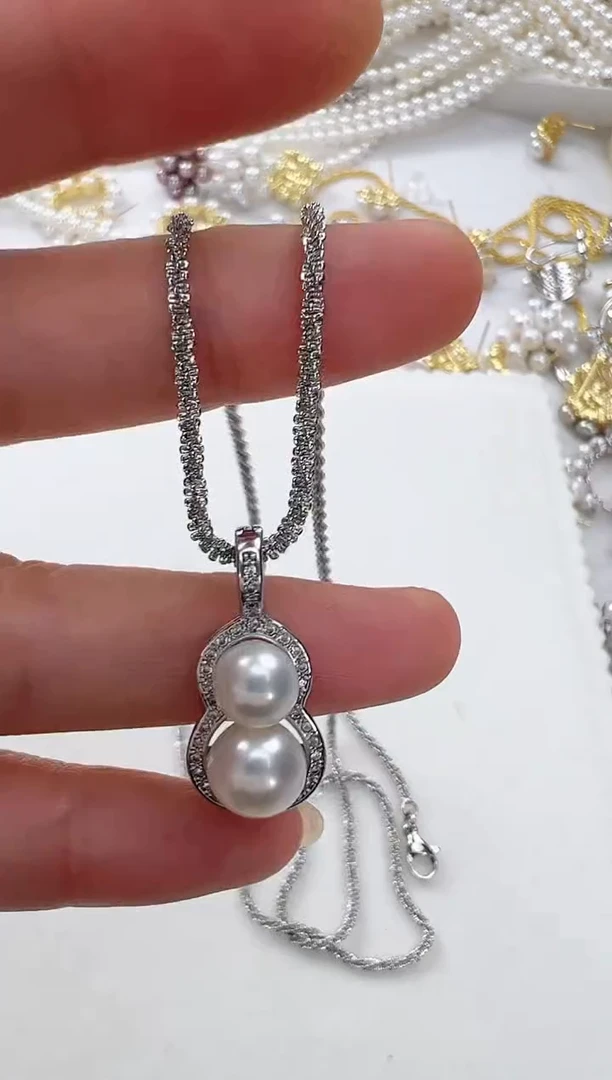 【闪购商品】淡水珍珠颈饰银S925镶嵌双珠葫芦