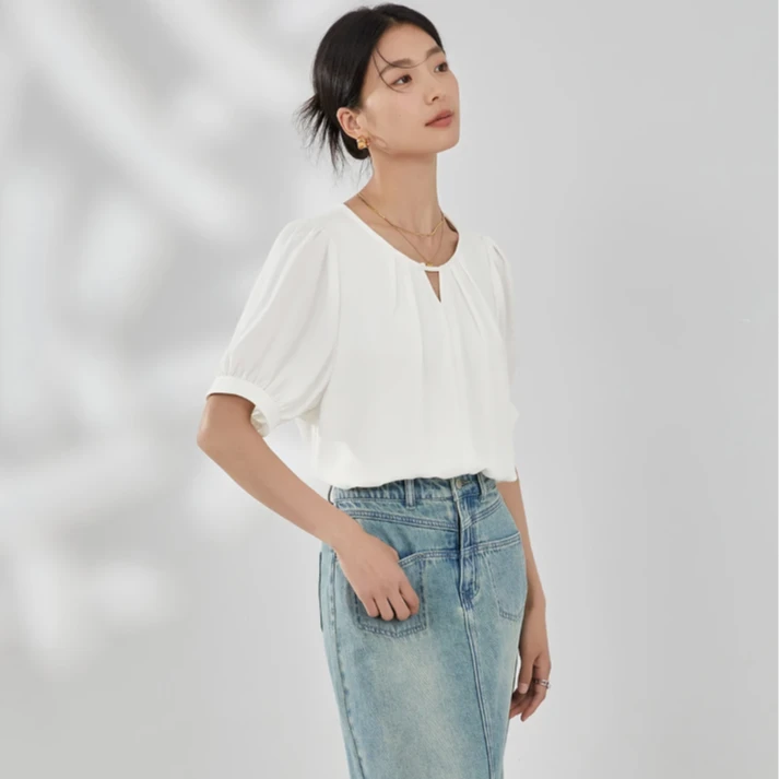 【杨杨专属】曼贝专柜衬衫女设计感新款时尚气质衬衣8492023白色