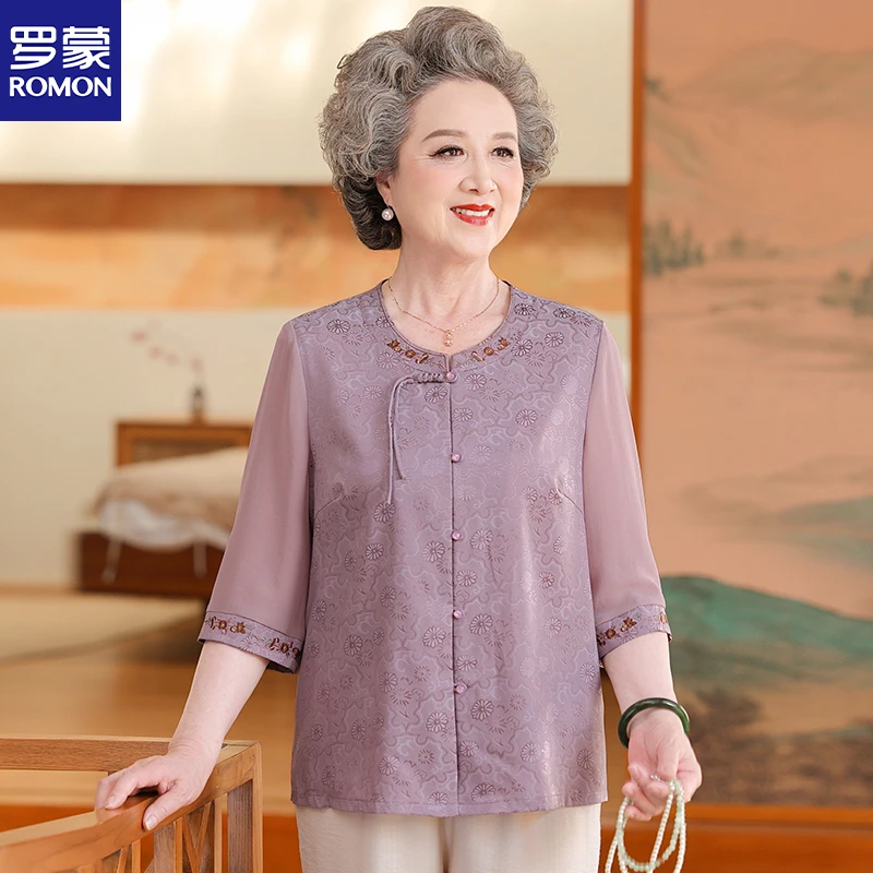 罗蒙老年夏季女装薄款衬衫2025新款中老年人妈妈装秋装老太太衣服