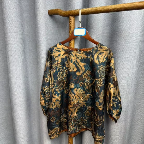 2025新款时尚休闲香云纱圆领上衣蝙蝠衫Z698