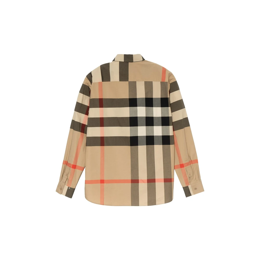 未拆封  BURBERRY博柏利 拼色格子款长袖衬衫 春夏 男款 卡其色