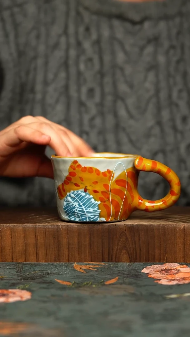 杯釉下彩手工手绘同款陶器