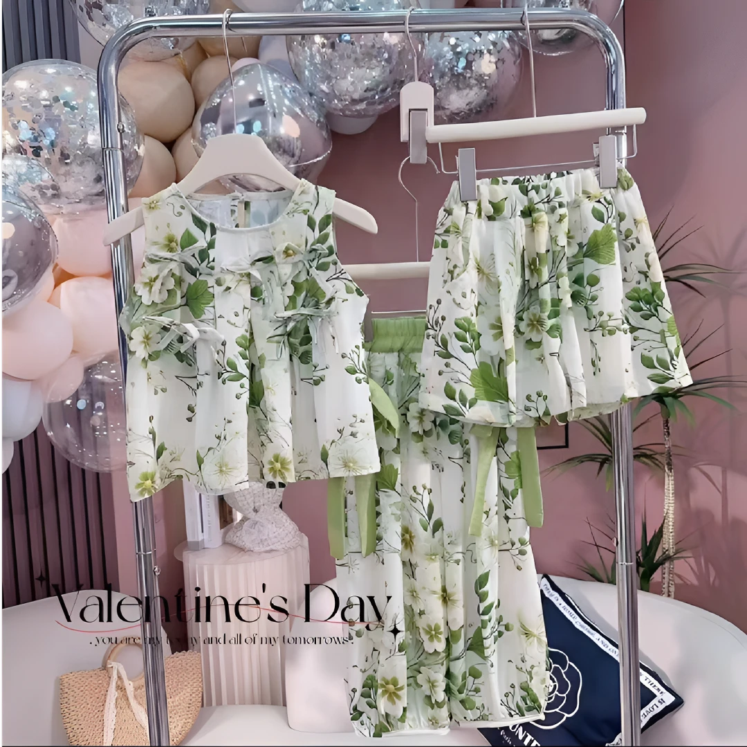 2025夏季新款女童绿野仙踪碎花甜美舒适短款蝴蝶结套装小清新