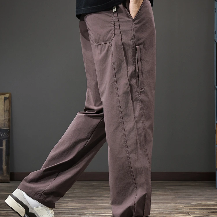 巴韦那奇夏季薄款速干运动休闲裤子男新款复古拼接宽松直筒长裤