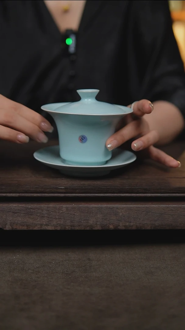 杯仿古宋臻釉三才马蹄盖碗大瑕143