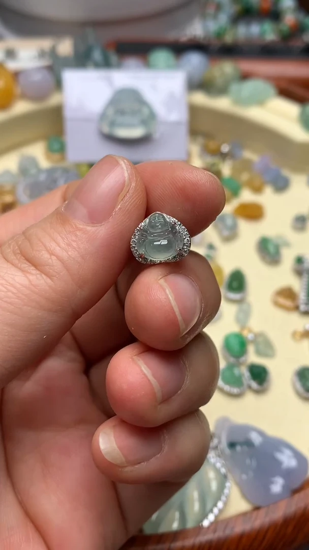 【闪购商品】翡翠散珠银S925镶嵌翡翠镶嵌佛公