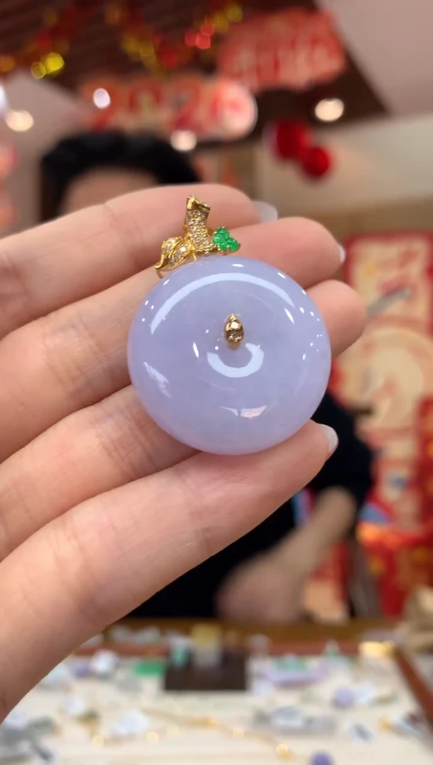 吊坠(不含链)18K金镶嵌翡翠平安扣