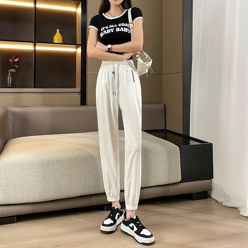 速干束脚加长冰丝高腰运动裤女夏季高个子170超长版薄款哈伦卫裤