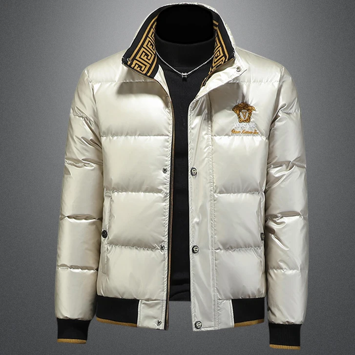 贾鲁萨加高端时尚秋冬立领休闲羽绒服男士潮牌刺绣白鸭绒修身保暖