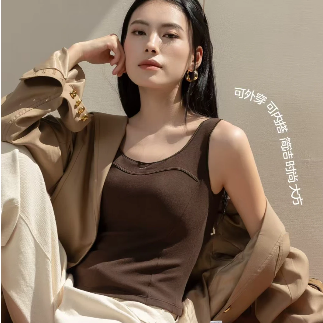 茜丝柔25款25812山羊绒蚕丝气球杯免穿文胸双面磨毛打底保暖背心