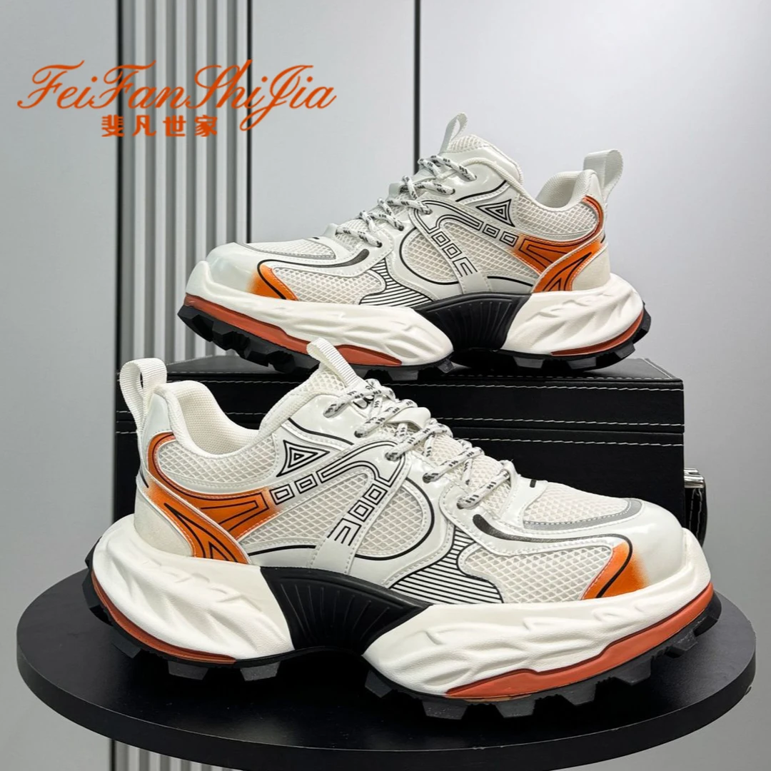 男鞋夏季新款网面透气休闲运动鞋高级感厚底增高防滑老爹鞋