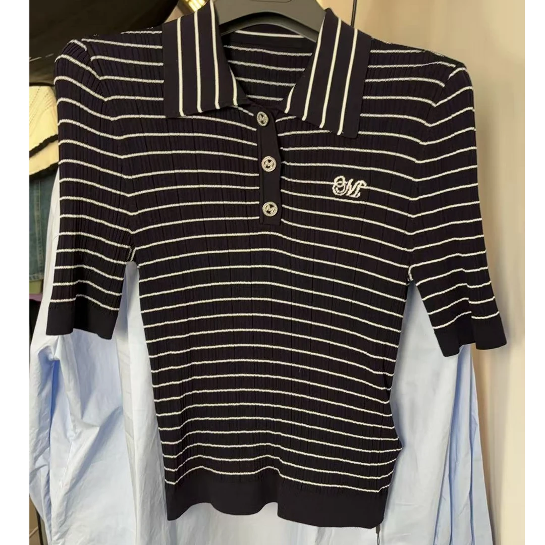 【曼德诗专柜同款】针织衫T恤新款撞色翻领套头衫M733109992-1