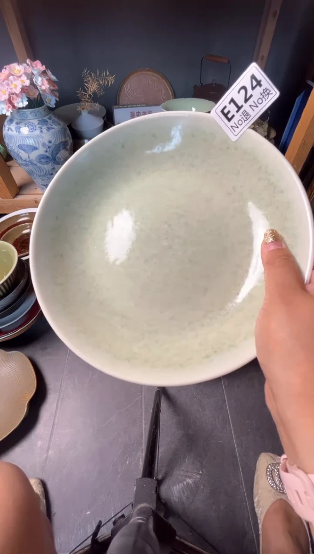 瓷片汤*e124绿色浅盘福利
