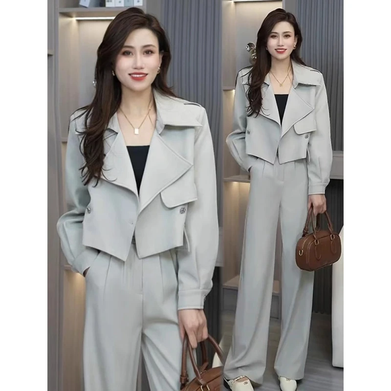 早春时尚气质套装女装2025新款高级感西装领外套阔腿裤显瘦两件套