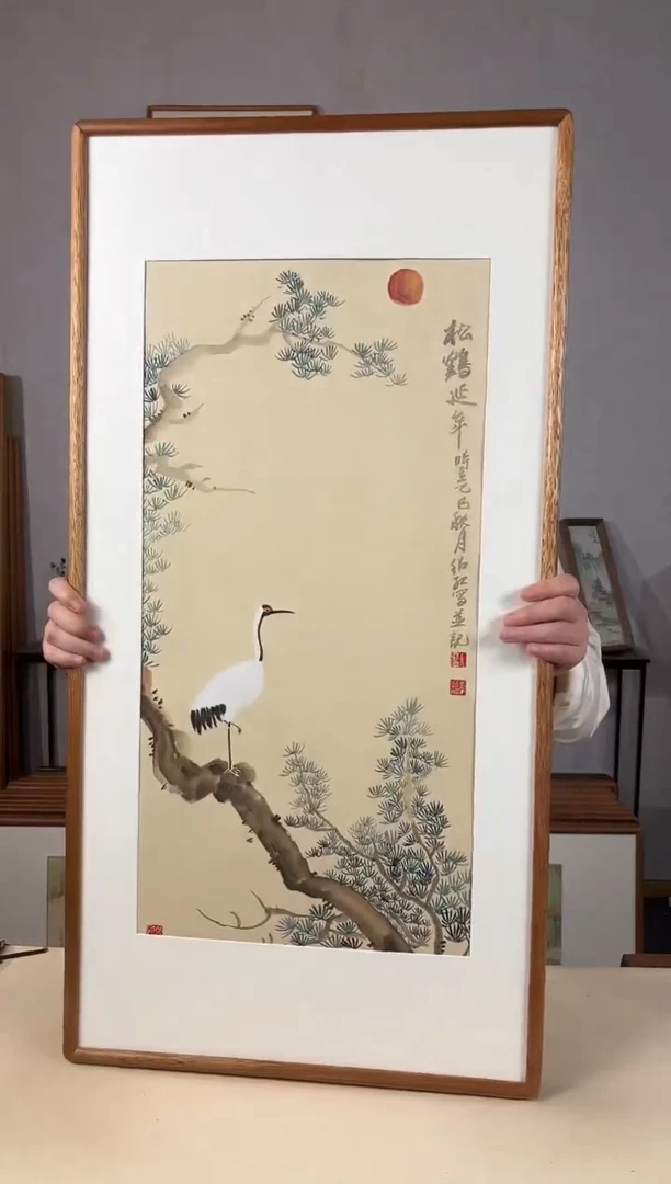 国画手绘*松鹤延年*47*92cm带框发货