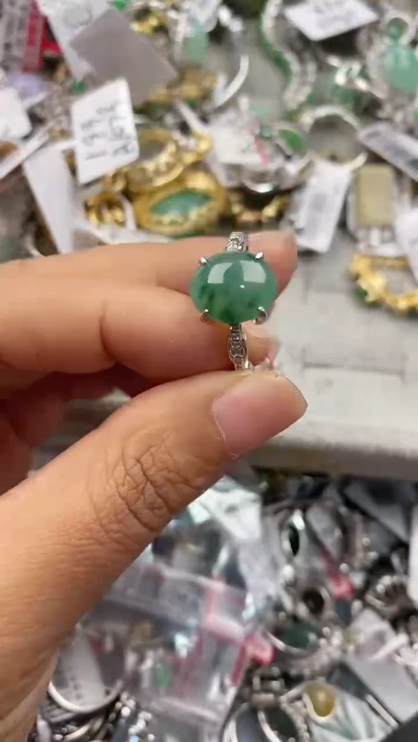 银S925镶嵌戒指翡翠222             7