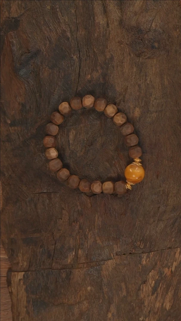 【闪购商品】檀香木手串18K金镶嵌定制-A3197