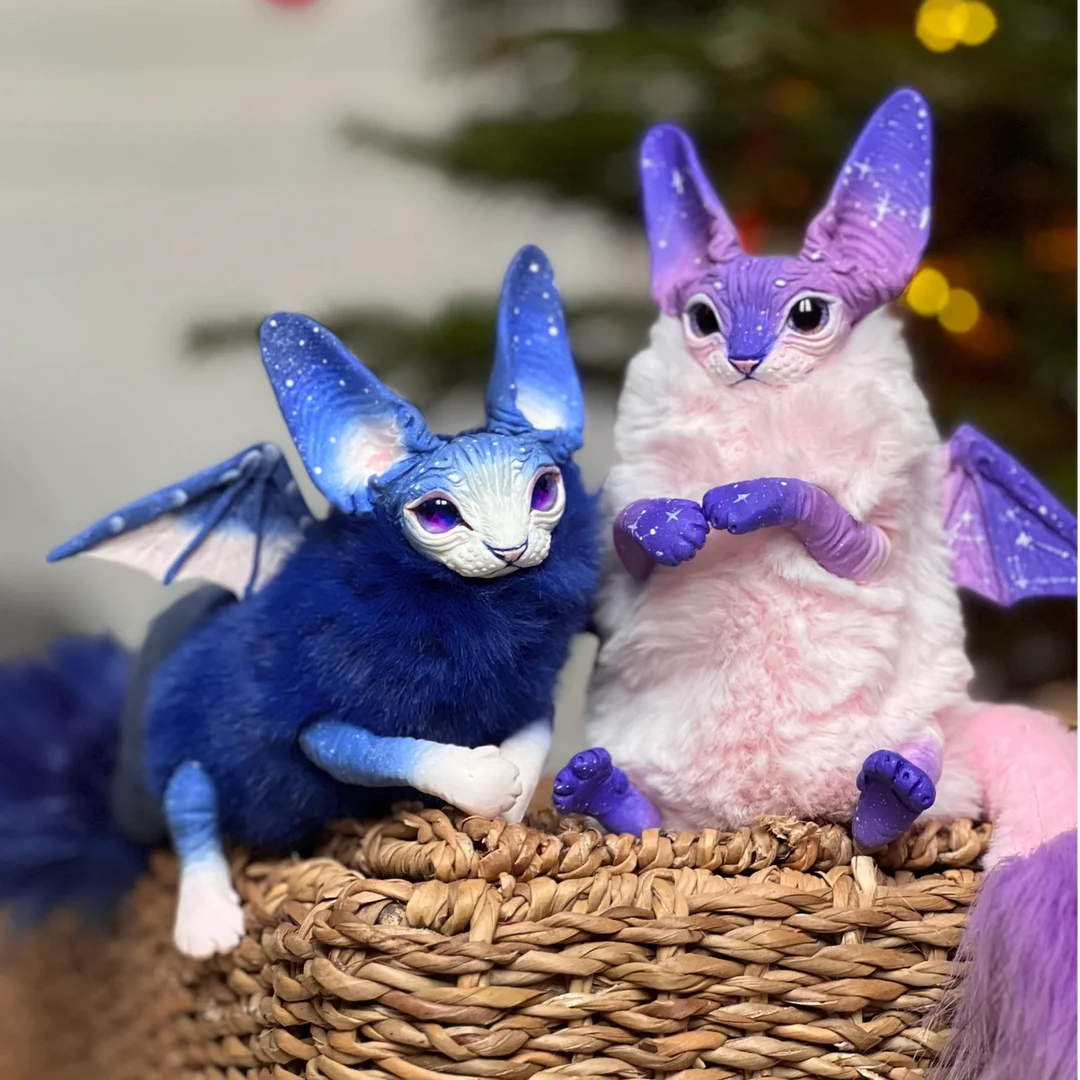 星空蝙蝠猫 俄罗斯艺术家手作 全身可动玩偶 BJD坐骑 手工抱偶