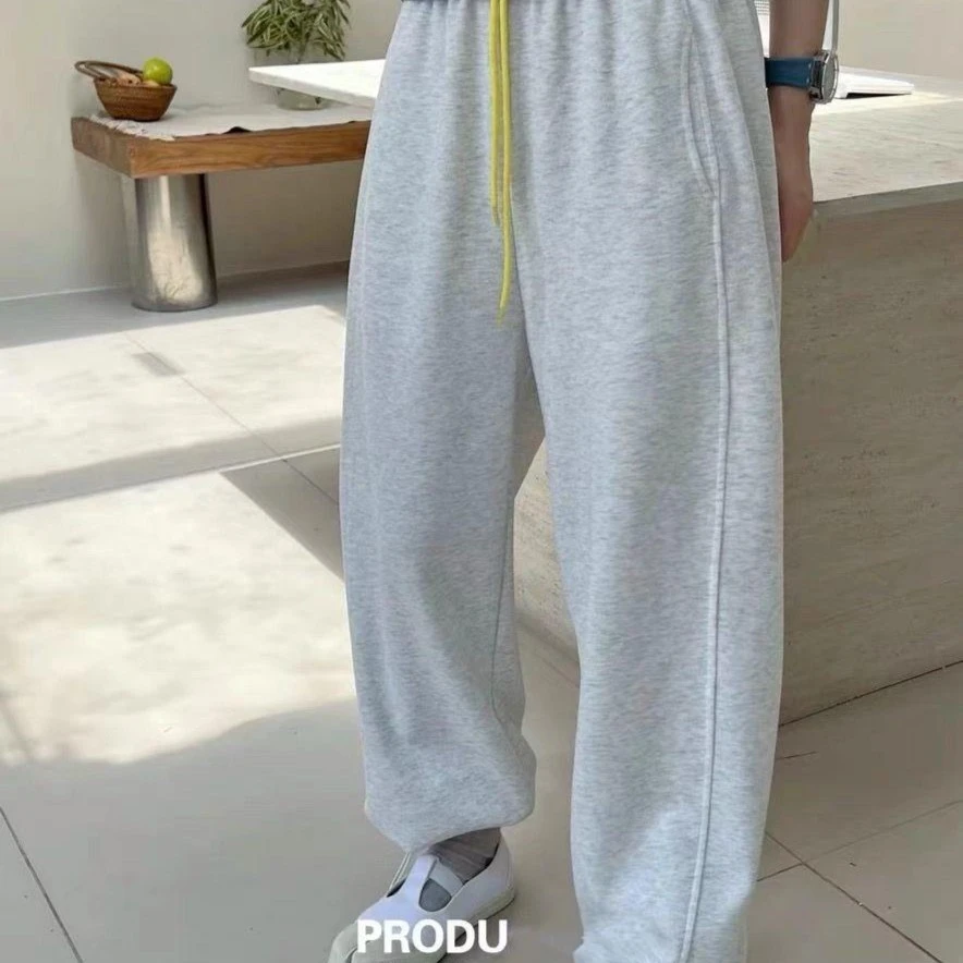 春款宽松垂感直筒卫裤新款女休闲显瘦抽绳松紧高腰韩版运动长裤子