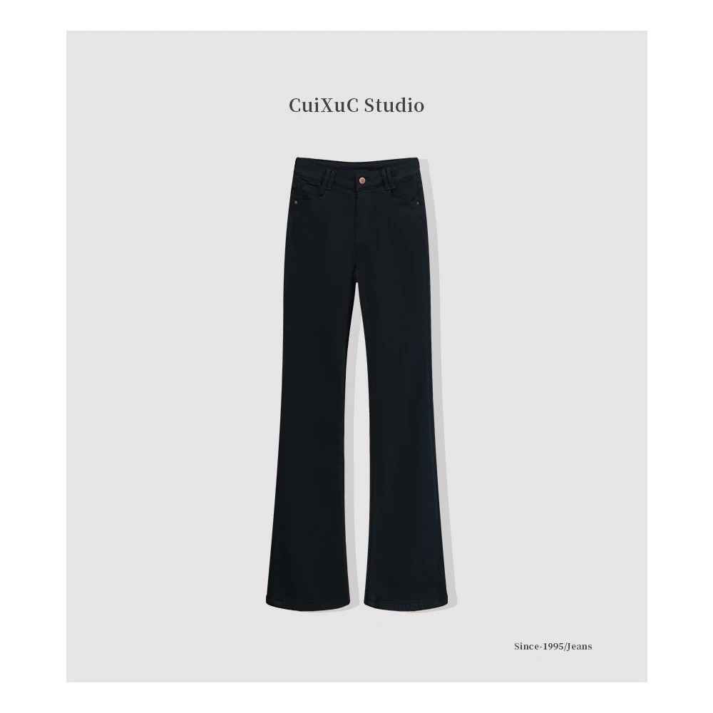 冬季四面弹丨港风不掉色黑色微喇高腰筒叭裤时尚百搭弹力牛仔裤