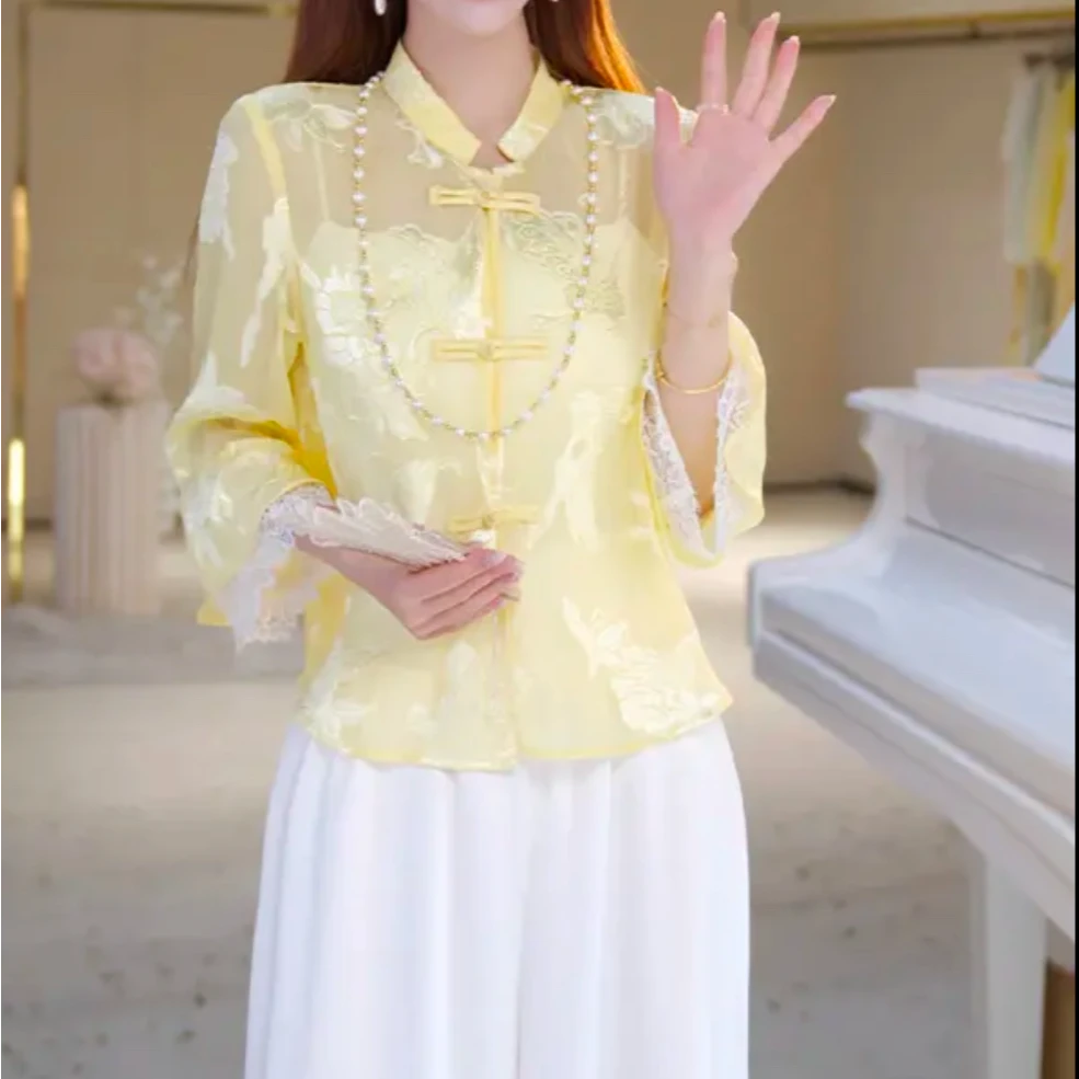 2025新中式时尚国风年轻款防晒开衫外搭复古盘扣罩衫上衣夏新中式