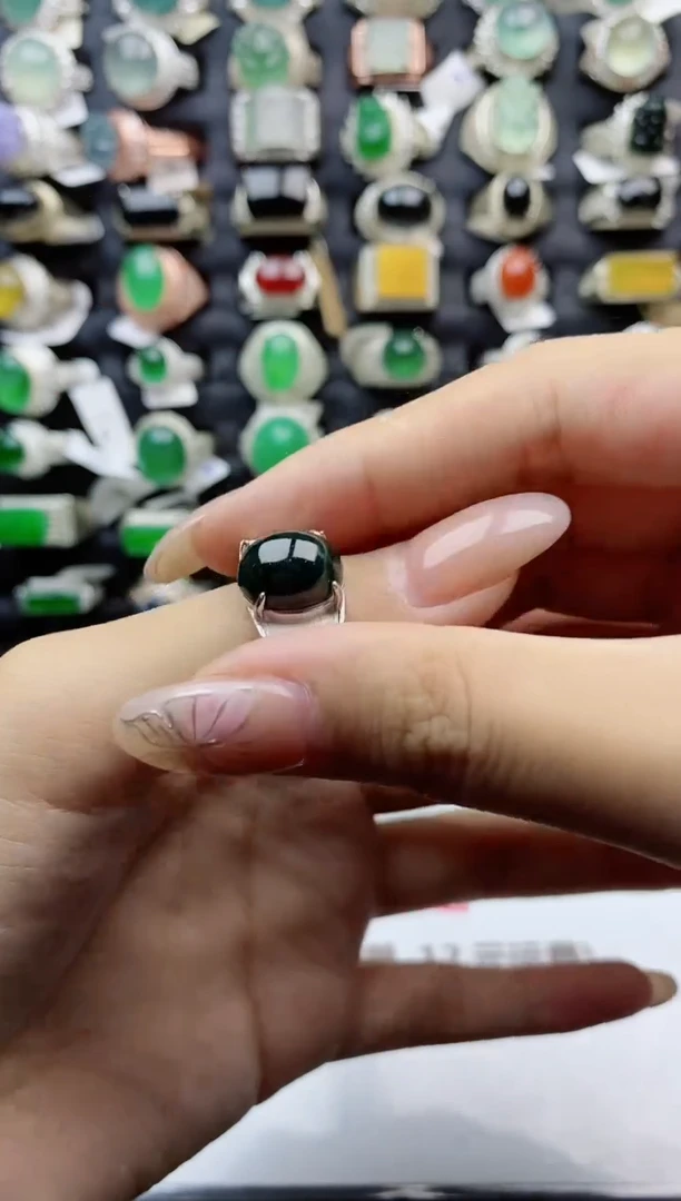 【闪购商品】翡翠戒指银S925镶嵌天然翡翠开口男戒