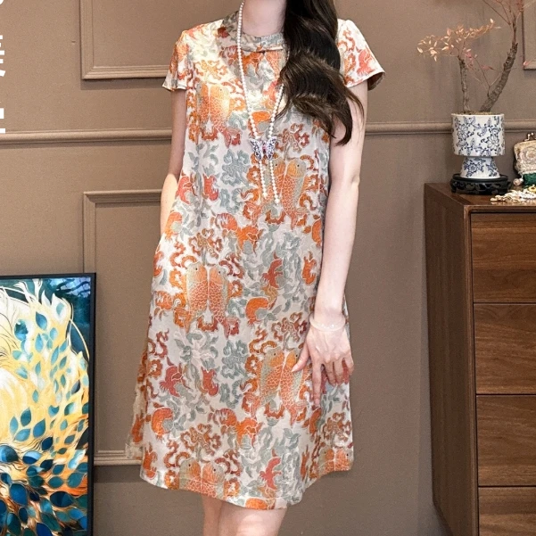 晗欣 【锦鲤报福】25年新款国风元素原新中式百搭重磅工艺裙子T604