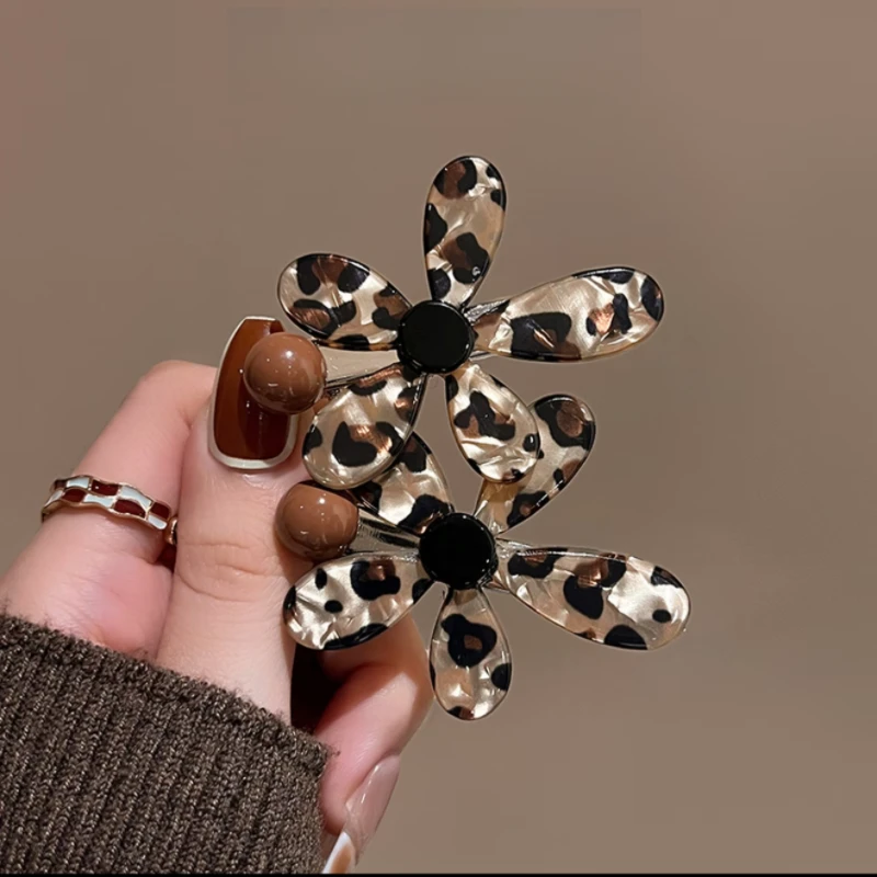 韩系甜酷豹纹太阳花发夹碎发刘海夹2025早秋新款高端侧边夹发卡