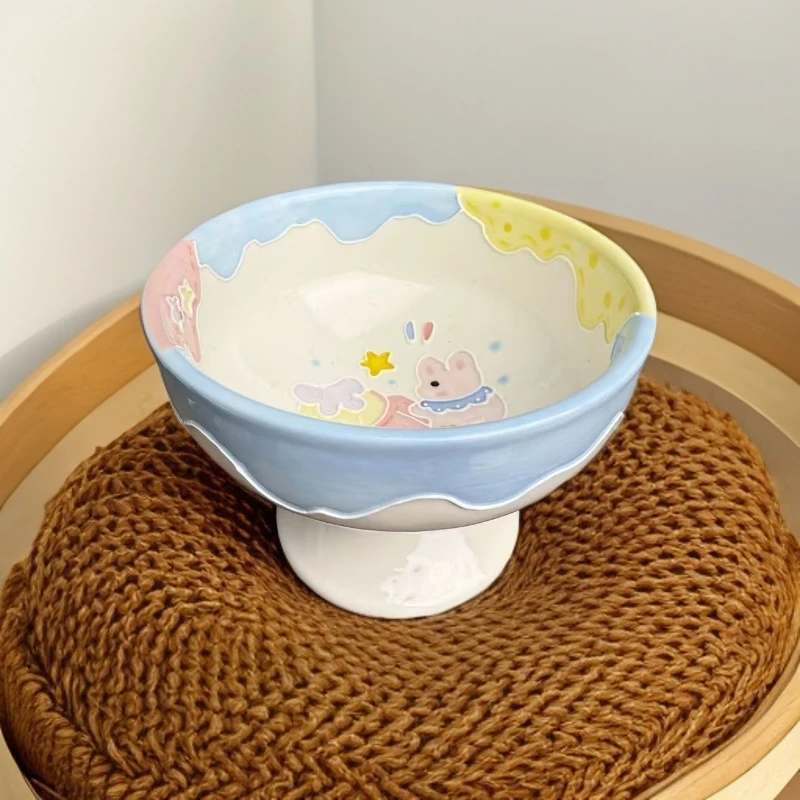 景德镇手绘高温釉下彩立体釉兔子冰激凌杯 A067